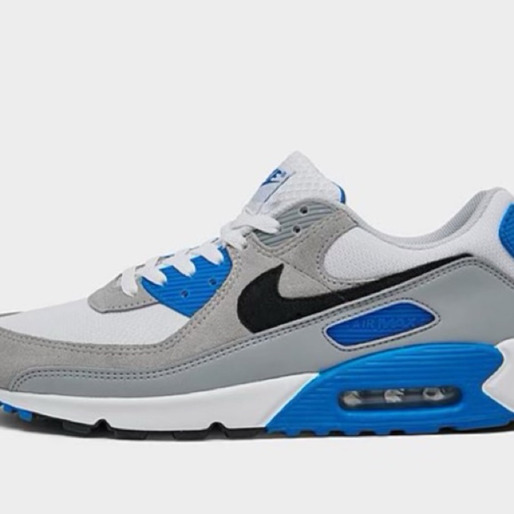 Size 12 new air max 90 blue white and black.
